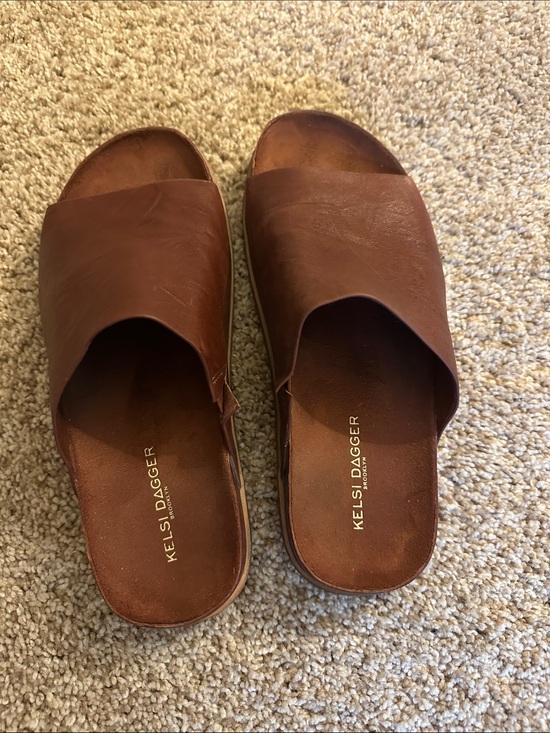 Kelsi Dagger Shoes - Kelsi Dagger Chestnut Leather Slide Sandals